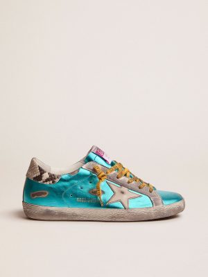 Turquoise green laminated Super-Star LTD sneakers with snake-print heel tab  – GGDB New Store Online