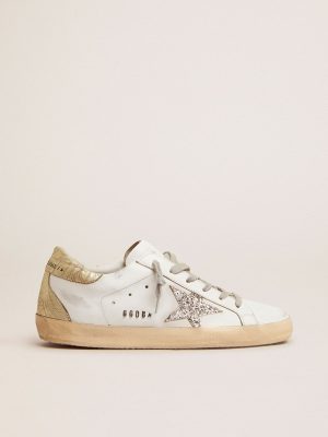 Super-Star sneakers with silver glitter star and glossy gold leather heel  tab – GGDB New Store Online